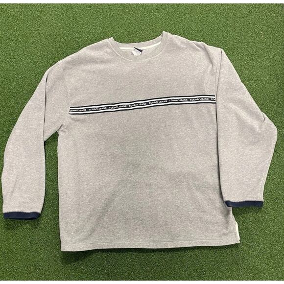 Vintage Tommy Jeans Striped Logo Long Sleeve T Shirt Mens Size XXL Blue - Picture 1 of 6